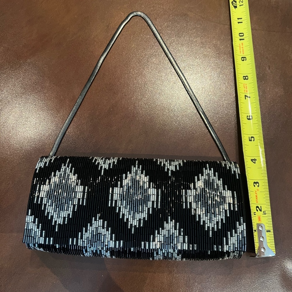 Preowned Inge Christopher Evening Bag With Black, Gray/blue,  And Silver Beads - Picture 4 of 11